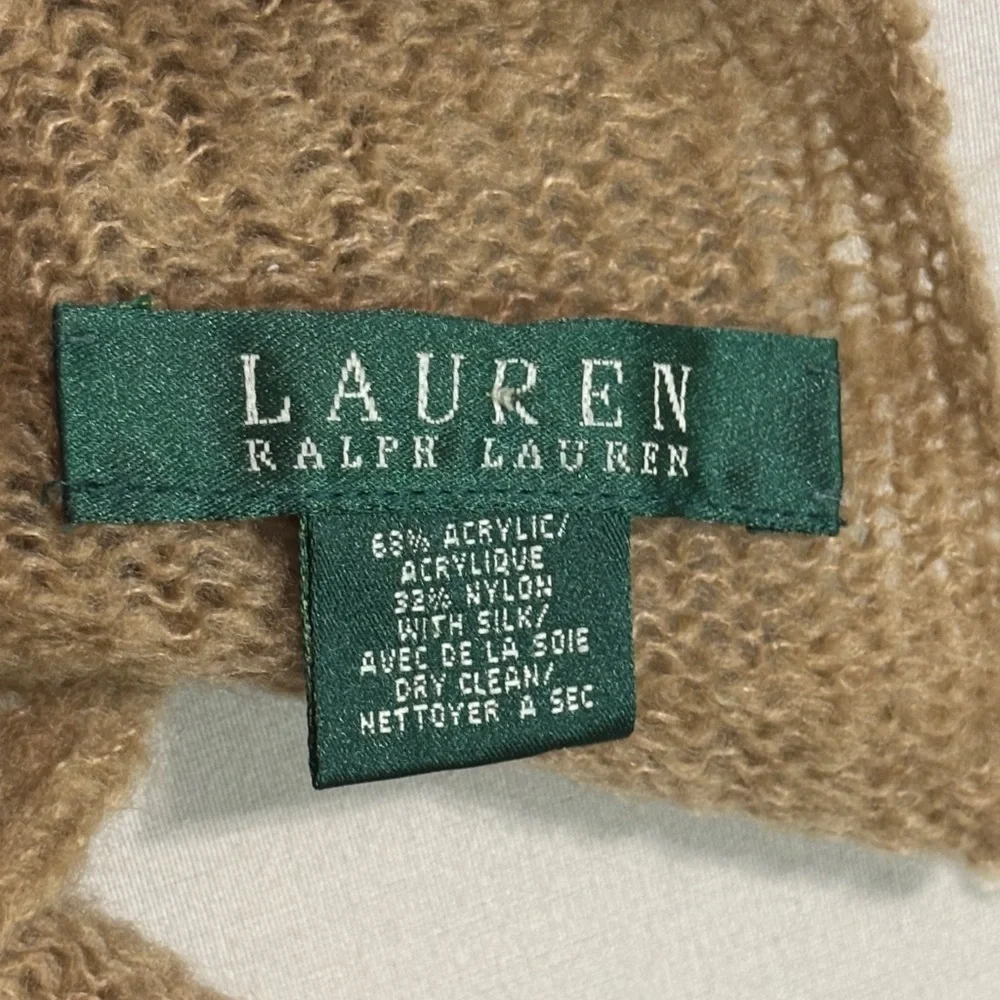Lauren Ralph Lauren Ruffle Knit Scarf Silk Chain Print Neutral Luxe